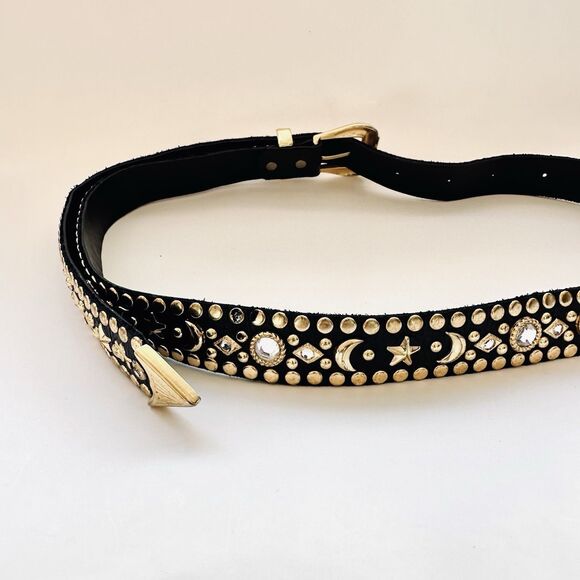 RARE Kippys Swarovski Crystal Studded Western Belt Leather Gold Celestial 22-29 - Picture 8 of 13